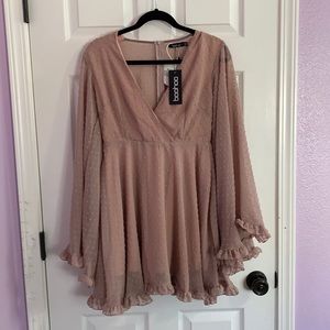 Dobby Chiffon Wide Sleeve Skater Dress